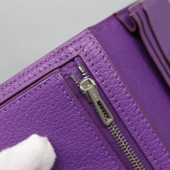 HERMES Bean Soufflé Wallet Shave Purple Auth yk19464V