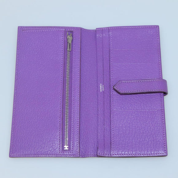 HERMES Bean Soufflé Wallet Shave Purple Auth yk19464V