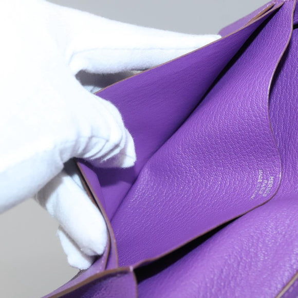 HERMES Bean Soufflé Wallet Shave Purple Auth yk19464V