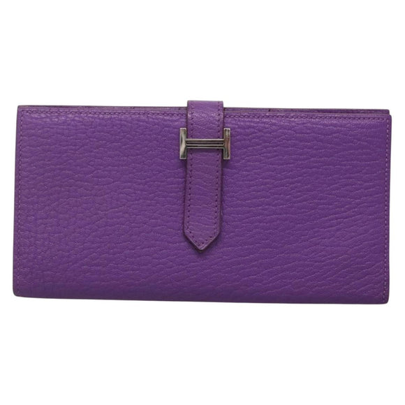 HERMES Bean Soufflé Wallet Shave Purple Auth yk19464V