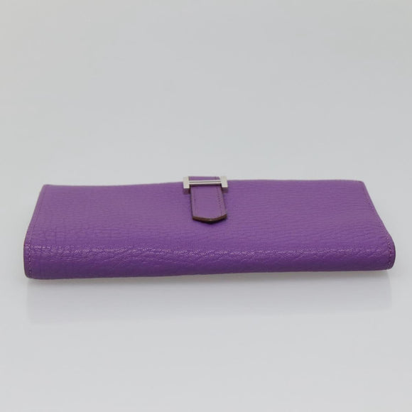HERMES Bean Soufflé Wallet Shave Purple Auth yk19464V