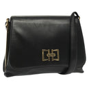 Salvatore Ferragamo Shoulder Bag Leather Black Gold Auth yk19470-1