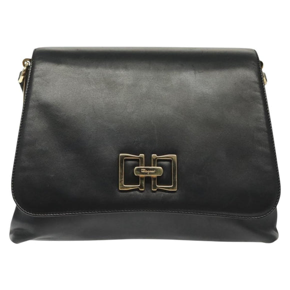 Salvatore Ferragamo Shoulder Bag Leather Black Gold Auth yk19470