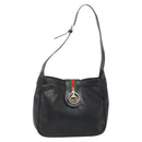 GUCCI Web Sherry Line Shoulder Bag Leather Black Red Green Auth yk19474-1