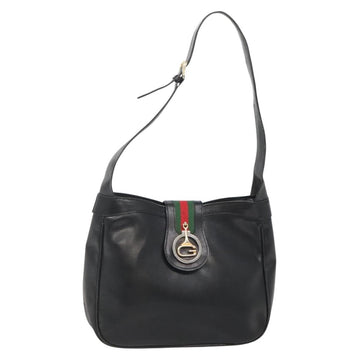 GUCCI Web Sherry Line Shoulder Bag Leather Black Red Green Auth yk19474