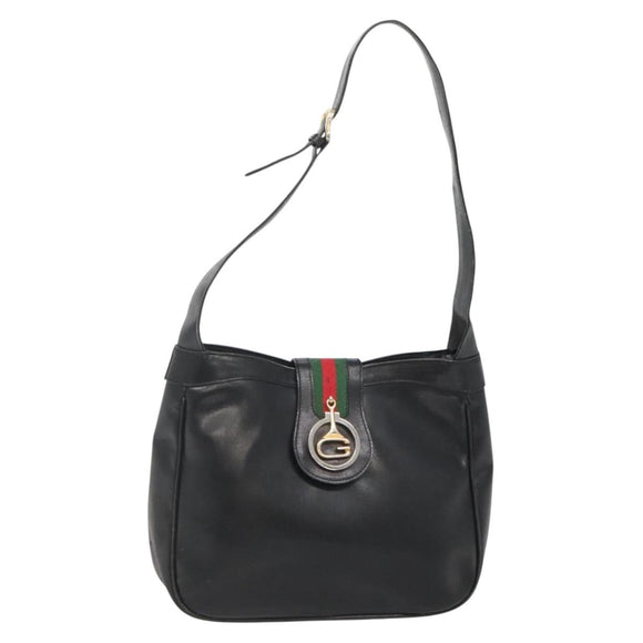 GUCCI Web Sherry Line Shoulder Bag Leather Black Red Green Auth yk19474