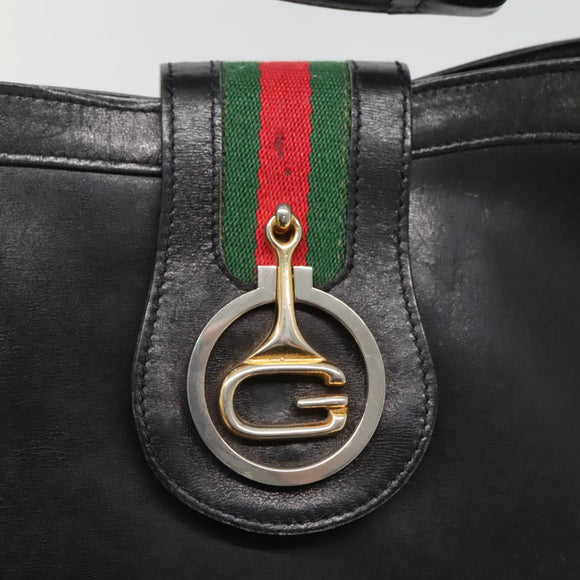 GUCCI Web Sherry Line Shoulder Bag Leather Black Red Green Auth yk19474