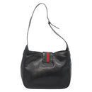 GUCCI Web Sherry Line Shoulder Bag Leather Black Red Green Auth yk19474-2