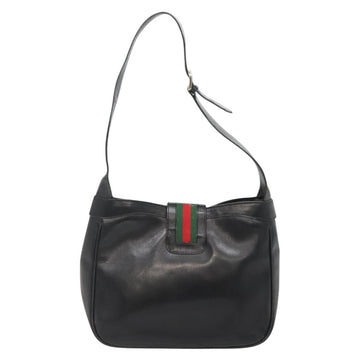 GUCCI Web Sherry Line Shoulder Bag Leather Black Red Green Auth yk19474 - 0