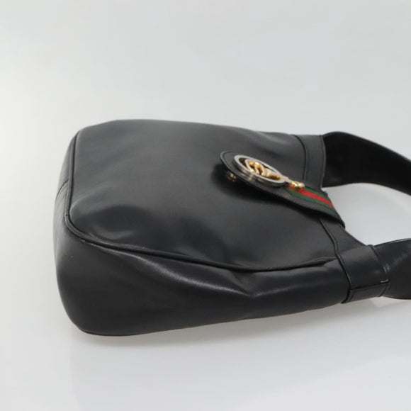 GUCCI Web Sherry Line Shoulder Bag Leather Black Red Green Auth yk19474