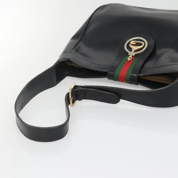 GUCCI Web Sherry Line Shoulder Bag Leather Black Red Green Auth yk19474