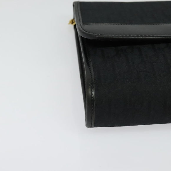 Christian Dior Trotter Canvas Chain Shoulder Bag Black Gold Auth yk19482