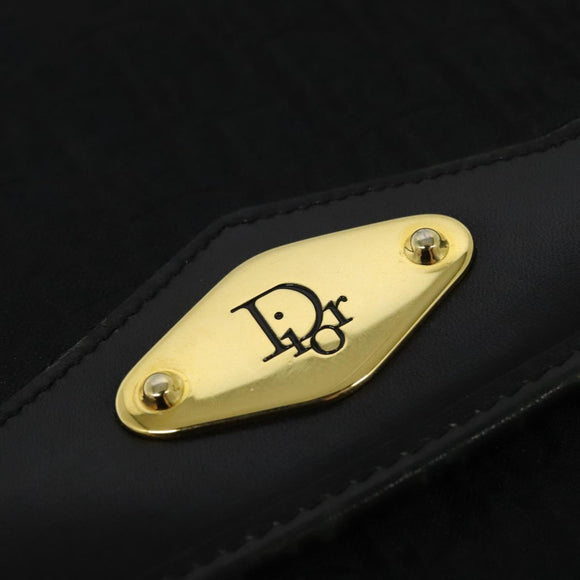 Christian Dior Trotter Canvas Chain Shoulder Bag Black Gold Auth yk19482