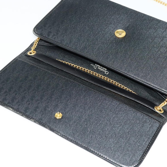 Christian Dior Trotter Canvas Chain Shoulder Bag Black Gold Auth yk19482