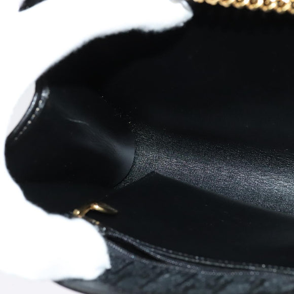 Christian Dior Trotter Canvas Chain Shoulder Bag Black Gold Auth yk19482