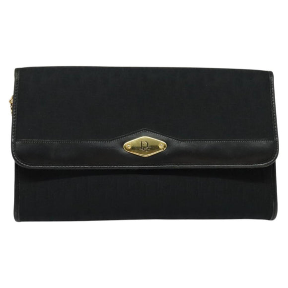 Christian Dior Trotter Canvas Chain Shoulder Bag Black Gold Auth yk19482