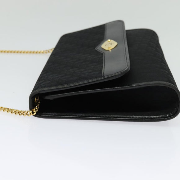 Christian Dior Trotter Canvas Chain Shoulder Bag Black Gold Auth yk19482