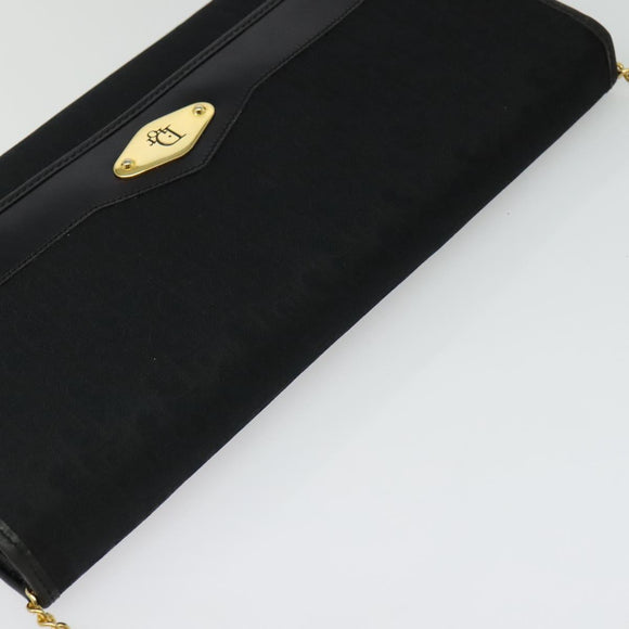 Christian Dior Trotter Canvas Chain Shoulder Bag Black Gold Auth yk19482
