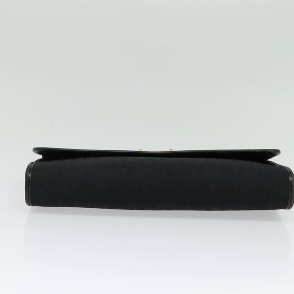 Christian Dior Trotter Canvas Chain Shoulder Bag Black Gold Auth yk19482