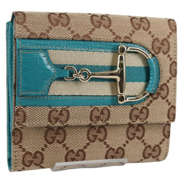 GUCCI Horsebit GG Canvas Wallet Beige Gold 138029 Auth yk19499V