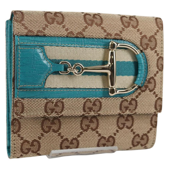 GUCCI Horsebit GG Canvas Wallet Beige Gold 138029 Auth yk19499V