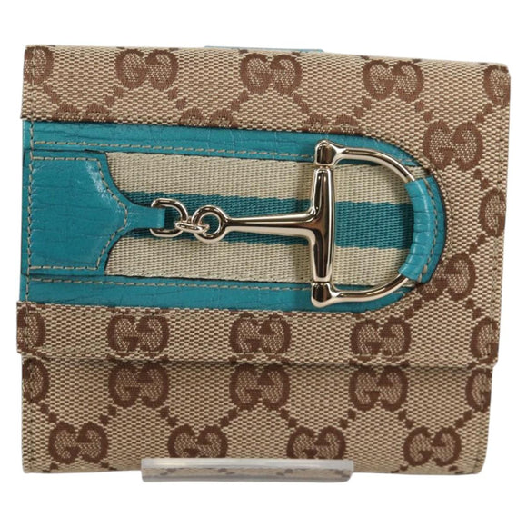 GUCCI Horsebit GG Canvas Wallet Beige Gold 138029 Auth yk19499V