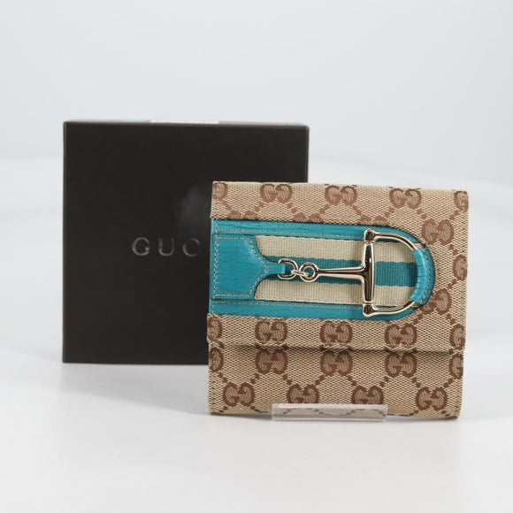 GUCCI Horsebit GG Canvas Wallet Beige Gold 138029 Auth yk19499V