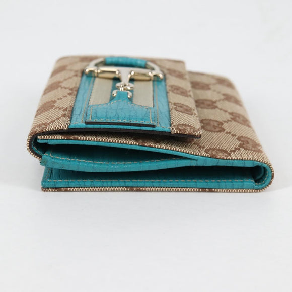 GUCCI Horsebit GG Canvas Wallet Beige Gold 138029 Auth yk19499V