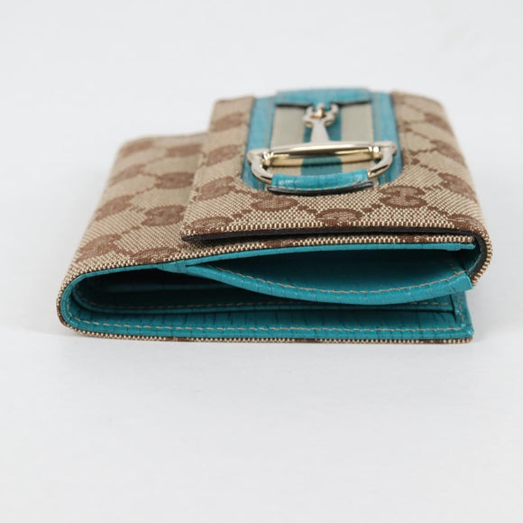GUCCI Horsebit GG Canvas Wallet Beige Gold 138029 Auth yk19499V