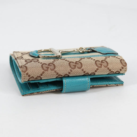 GUCCI Horsebit GG Canvas Wallet Beige Gold 138029 Auth yk19499V