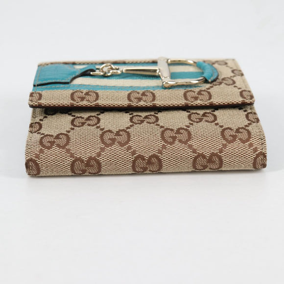 GUCCI Horsebit GG Canvas Wallet Beige Gold 138029 Auth yk19499V
