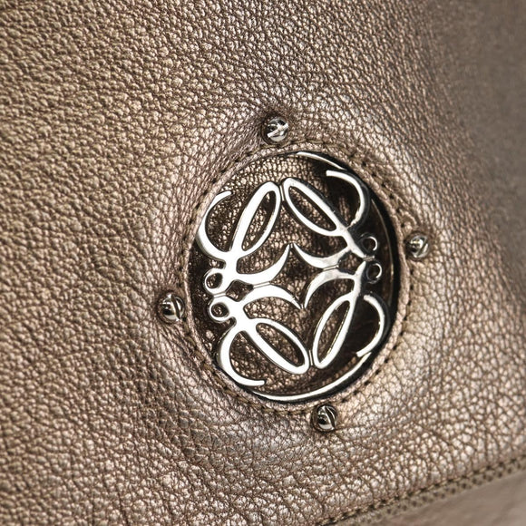 LOEWE Anagram Mya Shoulder Bag Leather Champagne Gold Gold Auth yk19500V