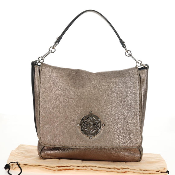 LOEWE Anagram Mya Shoulder Bag Leather Champagne Gold Gold Auth yk19500V