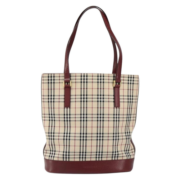 BURBERRY Nova Check Tote Bag Canvas Beige Gold Auth yk19514