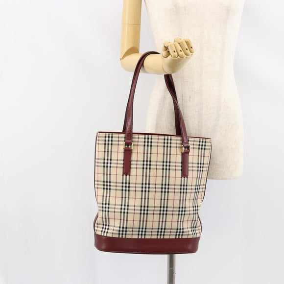 BURBERRY Nova Check Tote Bag Canvas Beige Gold Auth yk19514