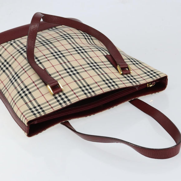 BURBERRY Nova Check Tote Bag Canvas Beige Gold Auth yk19514