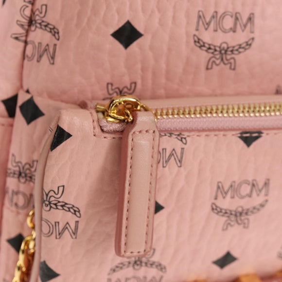 MCM Vicetos Logogram Backpack PVC Leather Pink Gold Auth yk19517A