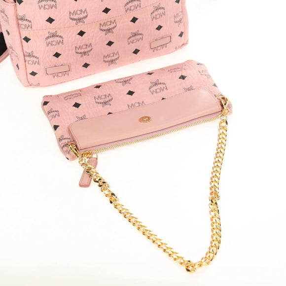 MCM Vicetos Logogram Backpack PVC Leather Pink Gold Auth yk19517A