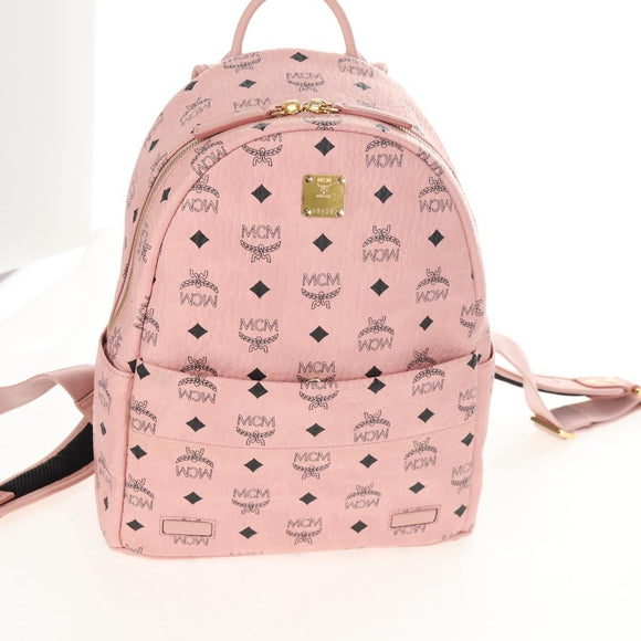 MCM Vicetos Logogram Backpack PVC Leather Pink Gold Auth yk19517A