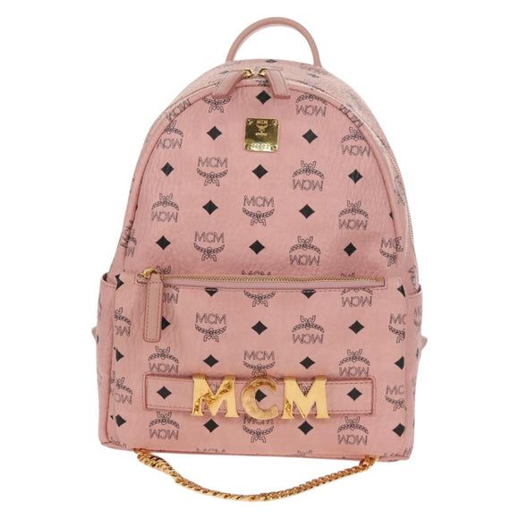 MCM Vicetos Logogram Backpack PVC Leather Pink Gold Auth yk19517A