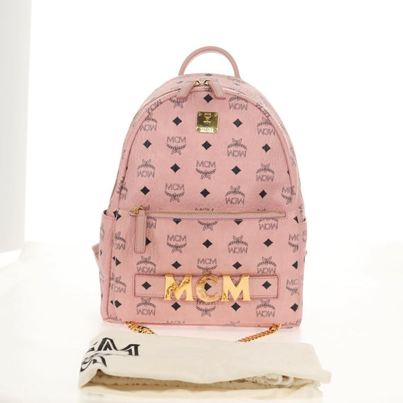 MCM Vicetos Logogram Backpack PVC Leather Pink Gold Auth yk19517A