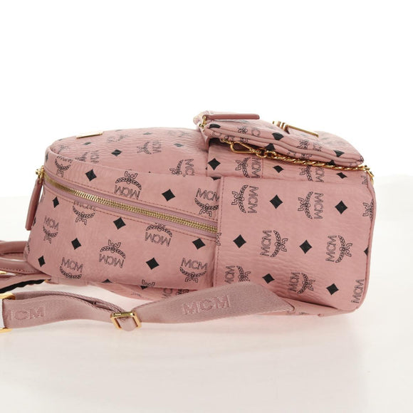 MCM Vicetos Logogram Backpack PVC Leather Pink Gold Auth yk19517A