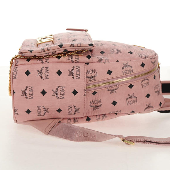 MCM Vicetos Logogram Backpack PVC Leather Pink Gold Auth yk19517A