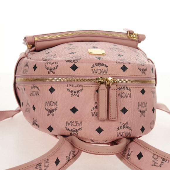 MCM Vicetos Logogram Backpack PVC Leather Pink Gold Auth yk19517A