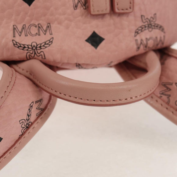 MCM Vicetos Logogram Backpack PVC Leather Pink Gold Auth yk19517A
