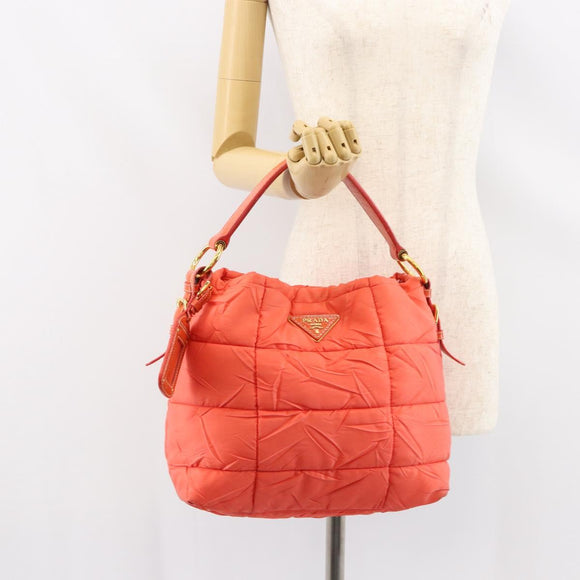 PRADA Shoulder Bag Nylon Orange Gold Auth yk19518