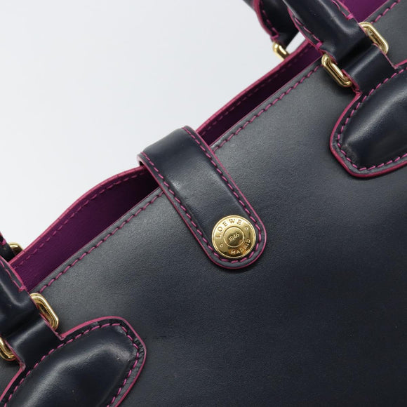 LOEWE Anagram Tote Bag Leather Navy Gold Auth yk19519