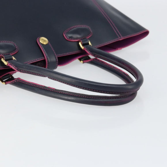 LOEWE Anagram Tote Bag Leather Navy Gold Auth yk19519