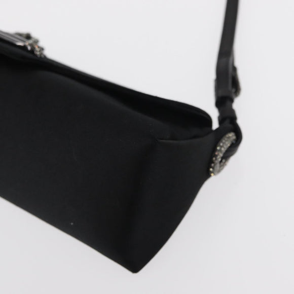 Jimmy Choo Turita Chain Shoulder Bag Satin Black Silver Auth yk19524