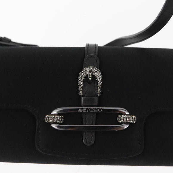 Jimmy Choo Turita Chain Shoulder Bag Satin Black Silver Auth yk19524